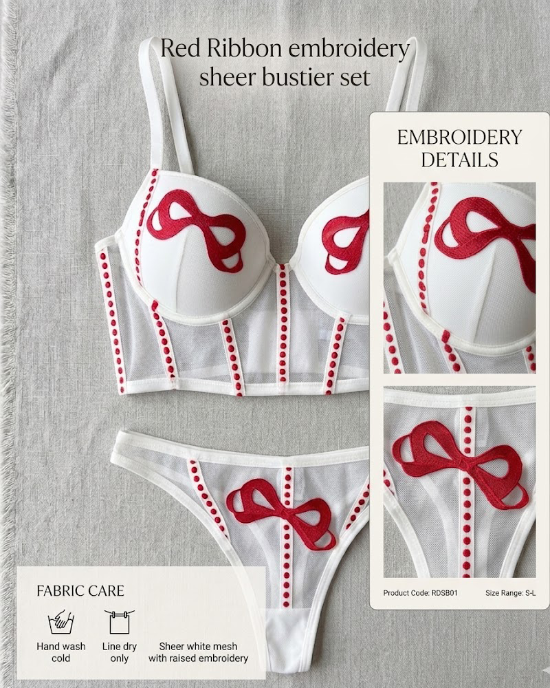 Embroidered Strappy Sexy Lingerie Set