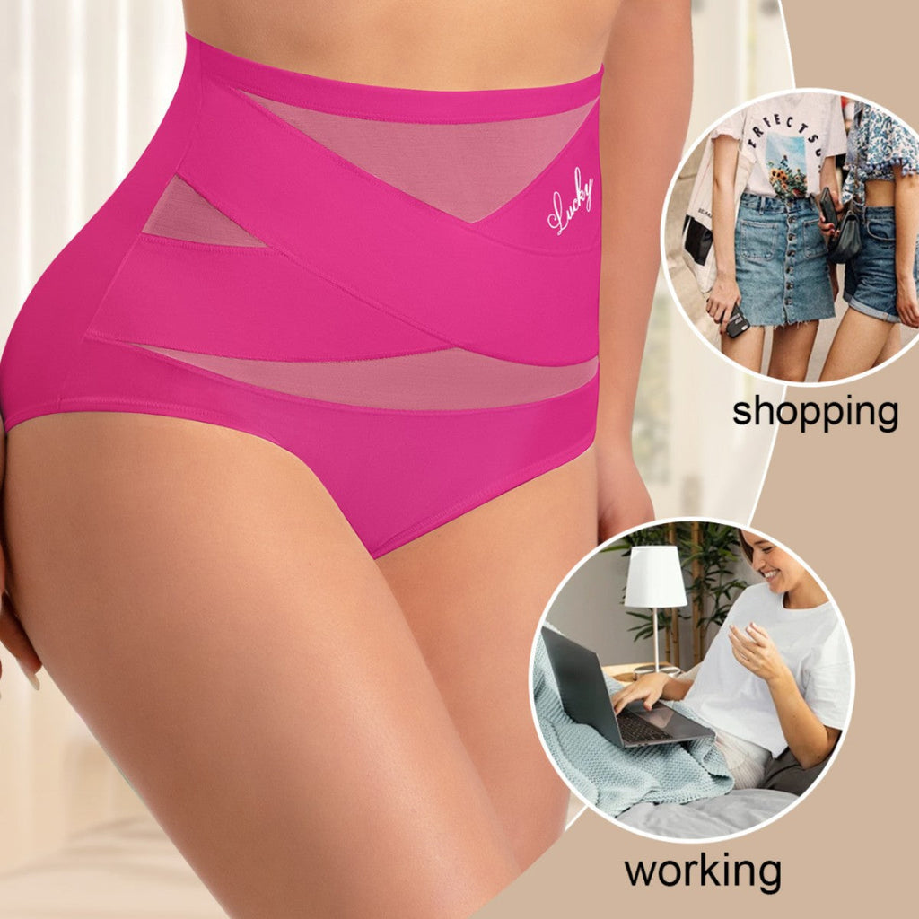 High Waist Tummy Control Breathable Mesh Cross Seamless Hip Lifting Briefs