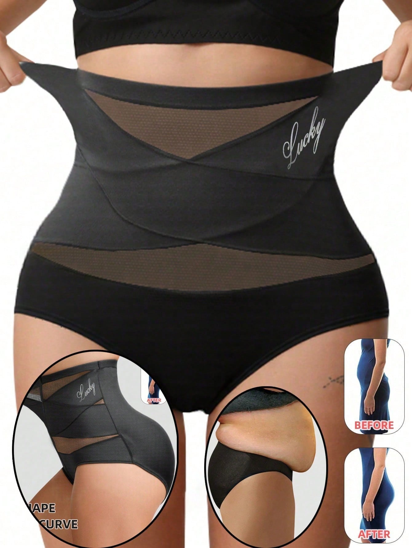 High Waist Tummy Control Breathable Mesh Cross Seamless Hip Lifting Briefs