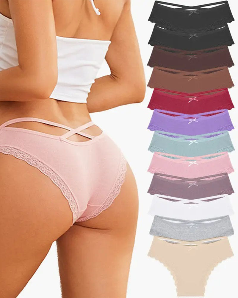 Women's Underwear Threaded Cotton Underwear Cute Bow Low Waist Bikini Lace Panties For Women