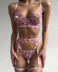 Open Cup Lingerie Set – Sexy Embroidery Temptation 4-Piece Set
