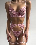 Open Cup Lingerie Set – Sexy Embroidery Temptation 4-Piece Set