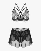3 Piece Sets Lace Bralette, Skirt with Panty