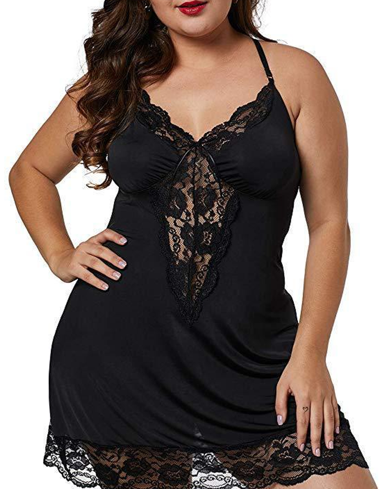Plus Size Lace Patchwork Color Block Cami Nightgowns
