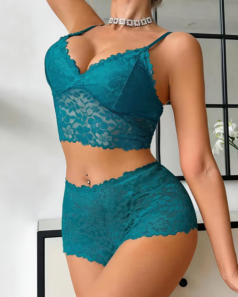 Sexy Floral Lace Push-Up Camisole Lingerie Set