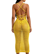 Women’s Knitted Crochet Spaghetti Strap Slit Beach Maxi Dress