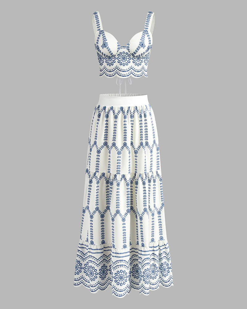 Summer Bohemian Printed Tie-Front Two-Piece Dress Set
