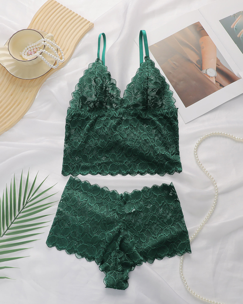 Sexy Floral Lace Push-Up Camisole Lingerie Set