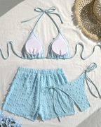 Minimalist Solid Halter Bikini Set with Shorts