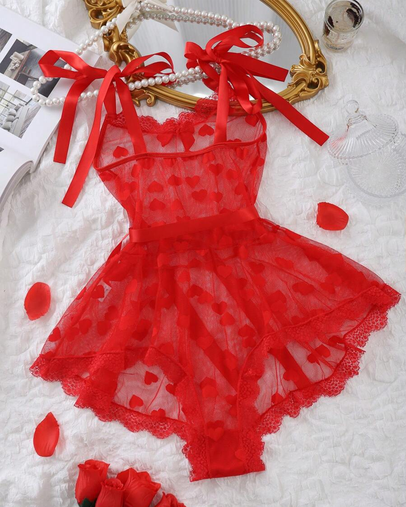Sexy Heart Mesh Lace Waist-Cinching Bodysuit