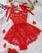Sexy Heart Mesh Lace Waist-Cinching Bodysuit