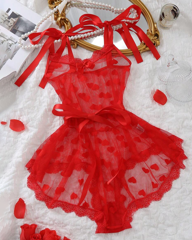 Sexy Heart Mesh Lace Waist-Cinching Bodysuit