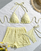 Minimalist Solid Halter Bikini Set with Shorts