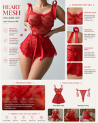 Sexy Heart Mesh Lace Waist-Cinching Bodysuit