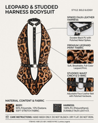 Sexy Leopard Print Studded Cut-Out Strappy Bodysuit