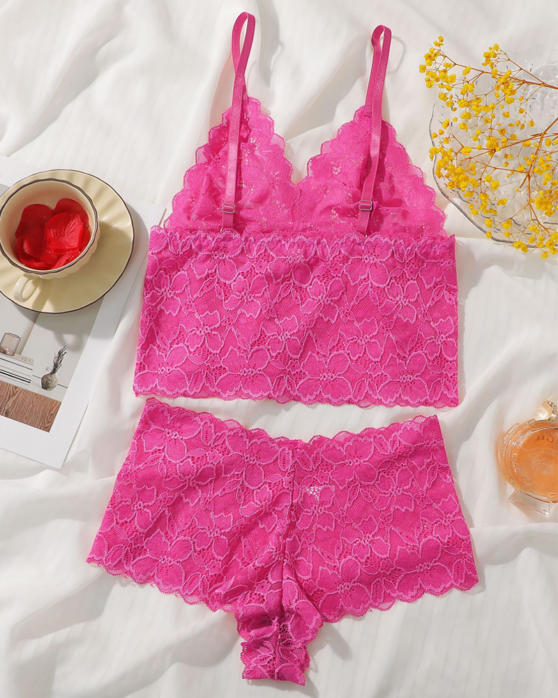 Sexy Floral Lace Push-Up Camisole Lingerie Set