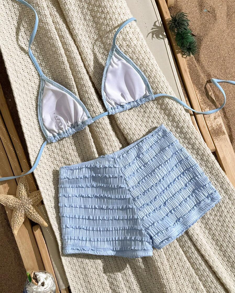 Halter Neck Starfish Sequin Embroidered Two-Piece Bikini Set