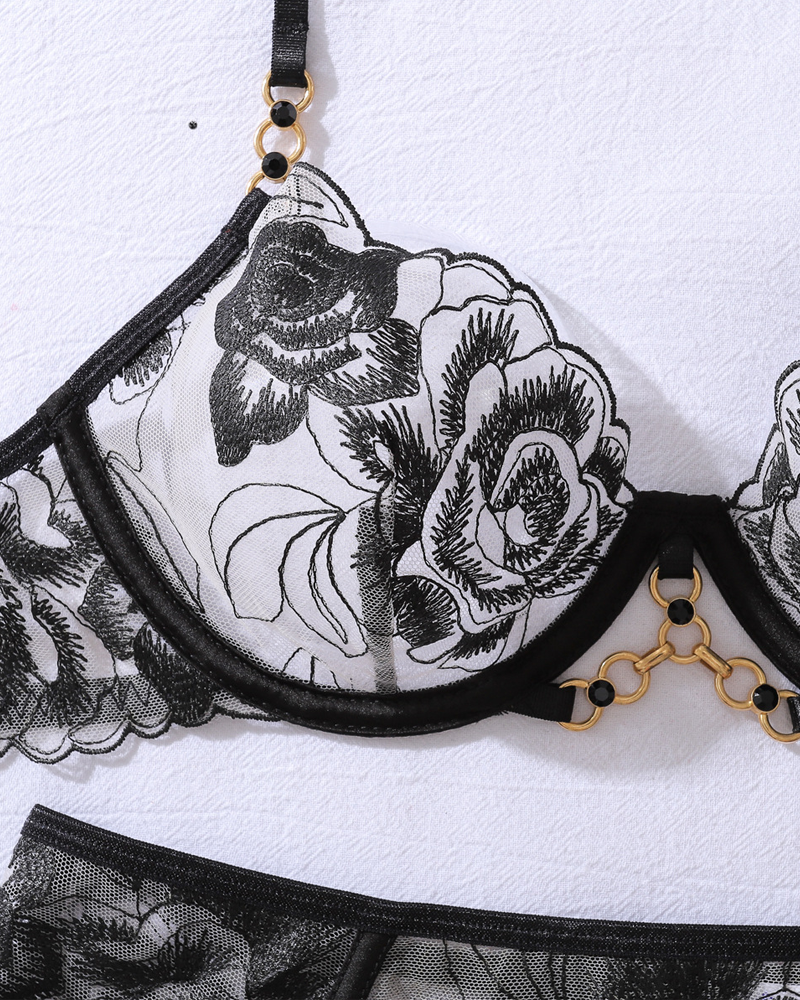Luxury Floral Embroidered Shapewear Lingerie Set