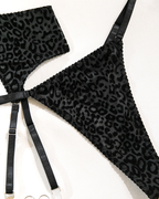 Sexy Flocked Leopard Print Sheer Black Mesh Lingerie Set