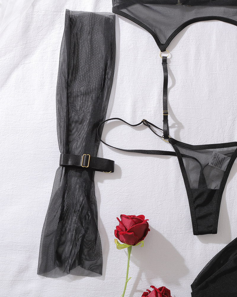 Sexy Sheer Mesh Sculpting Bodysuit Set with Matching Stockings