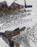 Sexy Deep V Printed Ultra-Thin Sheer Lace Bra Set