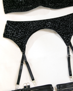 Sexy Flocked Leopard Print Sheer Black Mesh Lingerie Set