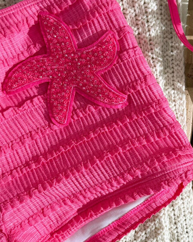 Halter Neck Starfish Sequin Embroidered Two-Piece Bikini Set