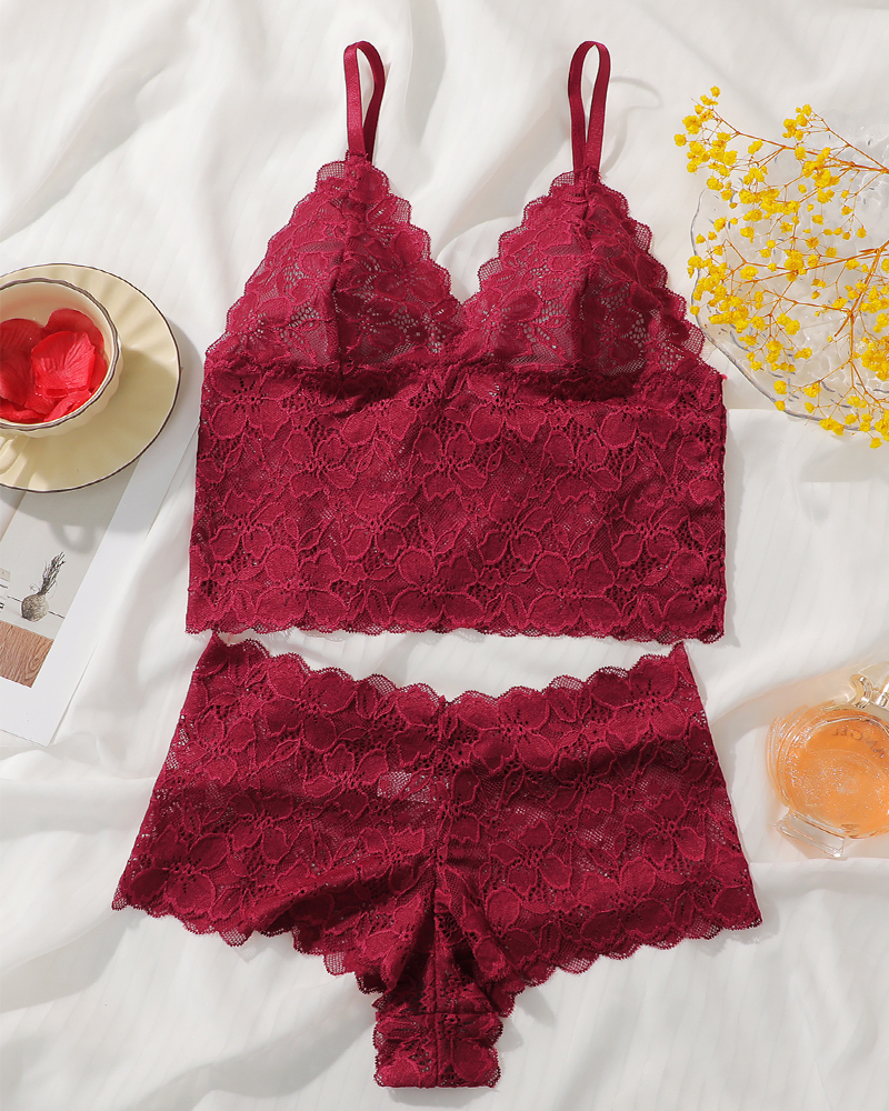 Sexy Floral Lace Push-Up Camisole Lingerie Set