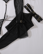 Sexy Sheer Mesh Sculpting Bodysuit Set with Matching Stockings