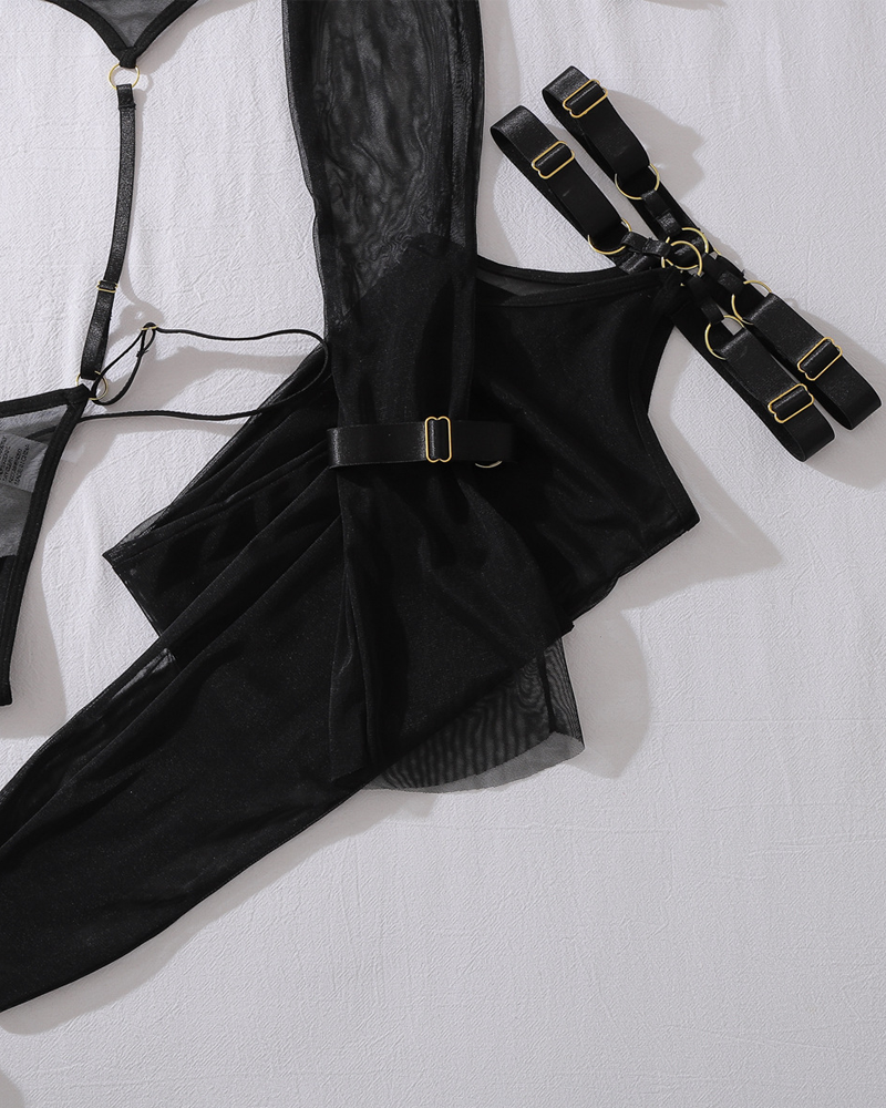 Sexy Sheer Mesh Sculpting Bodysuit Set with Matching Stockings