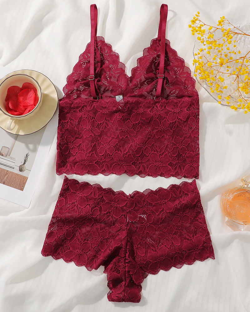 Sexy Floral Lace Push-Up Camisole Lingerie Set