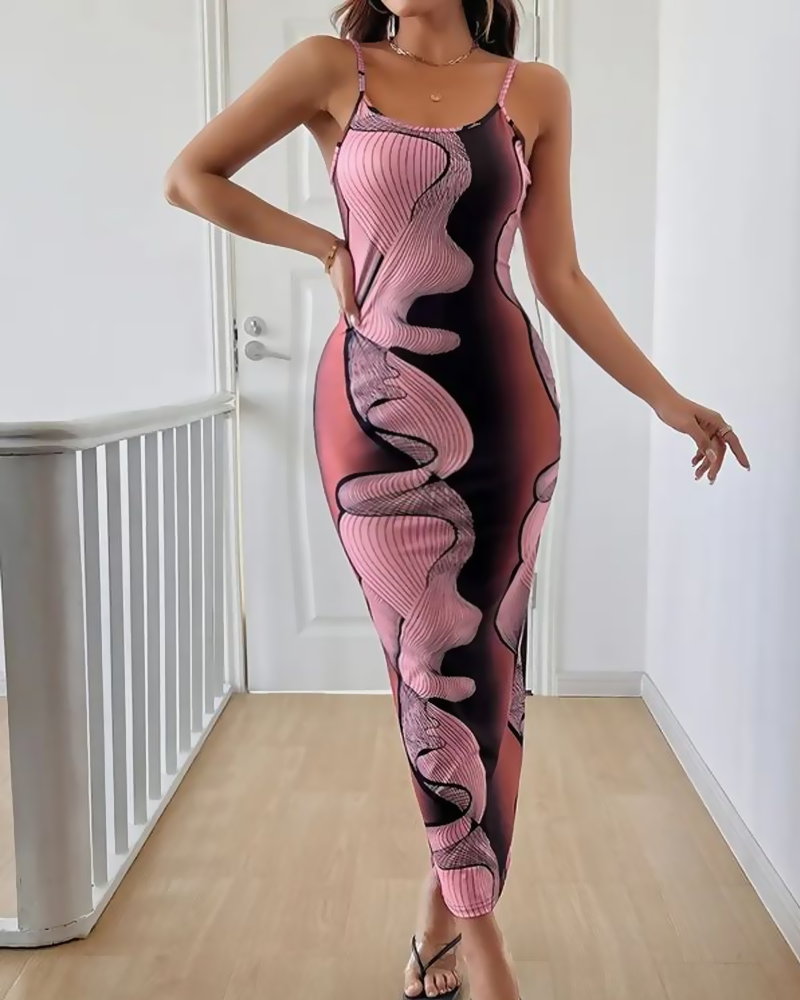 Sexy Printed Sleeveless Bodycon Long Dress