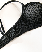 Sexy Flocked Leopard Print Sheer Black Mesh Lingerie Set