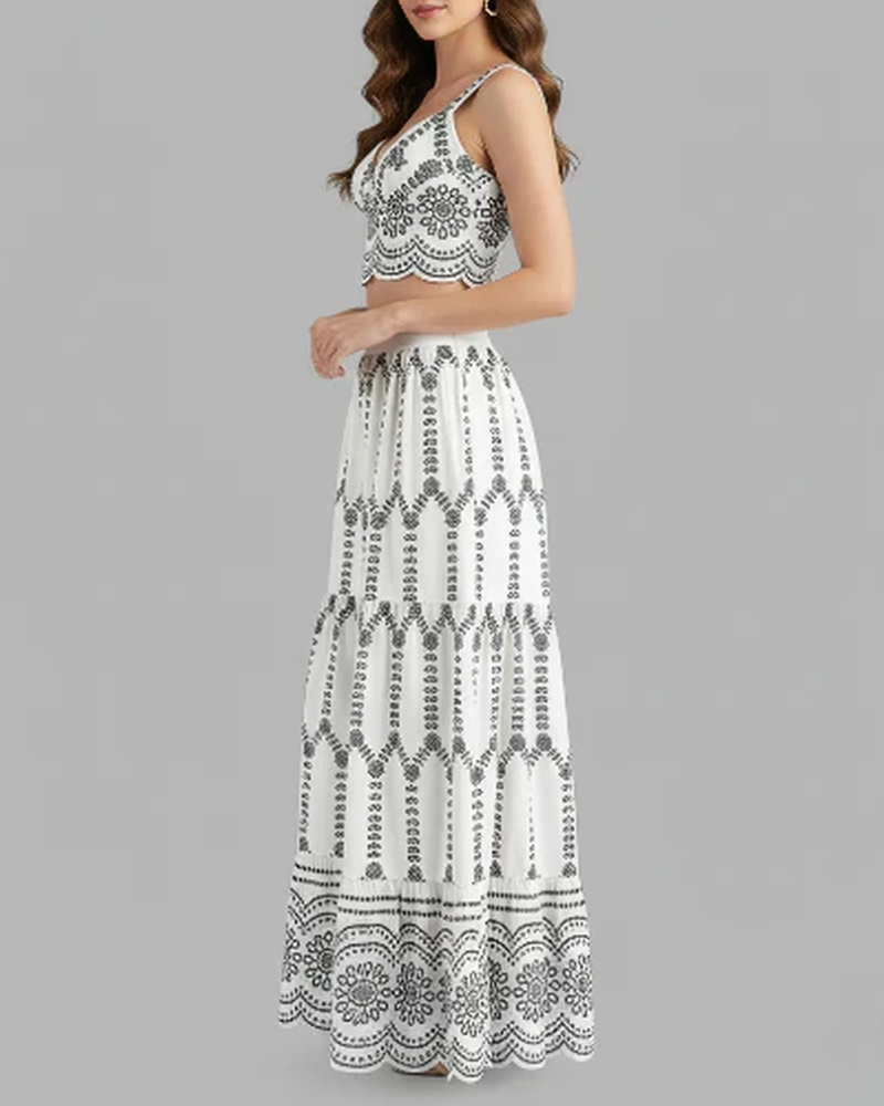 Summer Bohemian Printed Tie-Front Two-Piece Dress Set