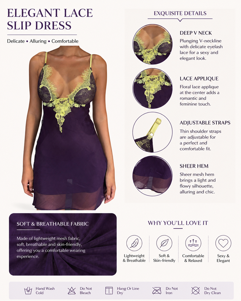 Sexy Lace Mesh Patchwork Contrast Color Babydoll Nightgowns