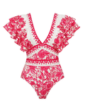 V Neck Ruffle Printed Swimsuit Set