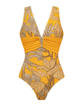 V Neck Yellow Plant Print Swimsuit Set