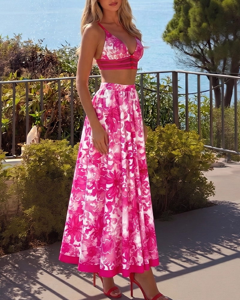 Sexy Cut-Out Floral Print Swimsuit Set