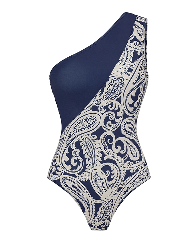 Sexy Blue Paisley Print Swimsuit Set