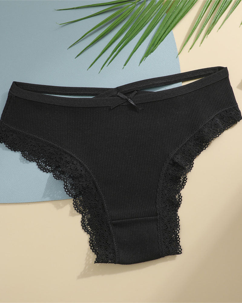 Women's Underwear Threaded Cotton Underwear Cute Bow Low Waist Bikini Lace Panties For Women