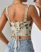 French Style Bow Lace-Up Floral Sexy Body Shaper Women's Sling Printed Slim-Fit Vest Corset
