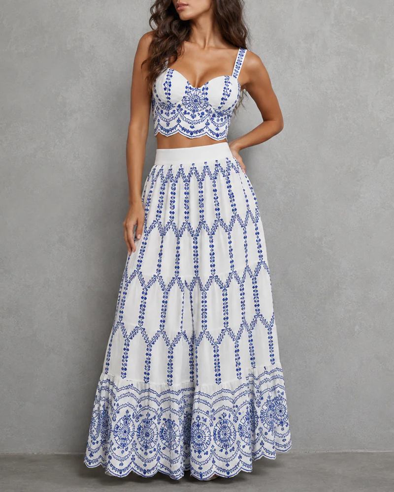 Summer Bohemian Printed Tie-Front Two-Piece Dress Set