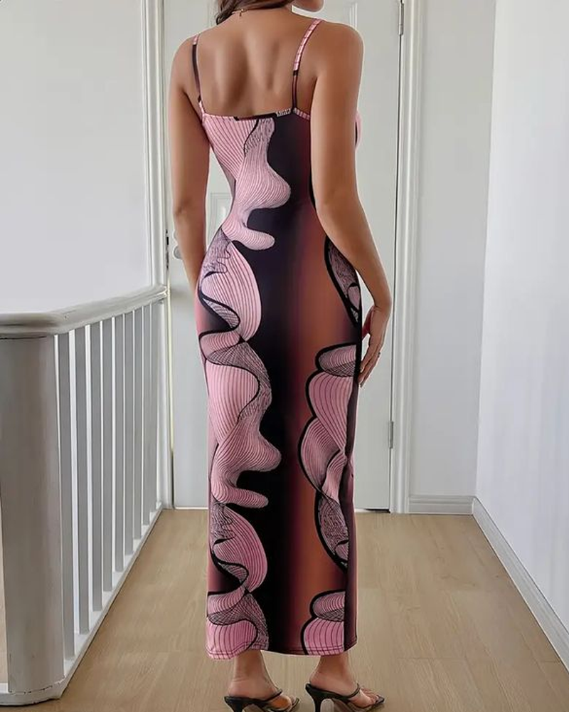 Sexy Printed Sleeveless Bodycon Long Dress