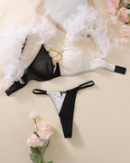 Sexy Feather Chain Lace Contrast Lingerie Set