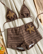 Halter Neck Starfish Sequin Embroidered Two-Piece Bikini Set