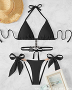 Rhinestone Cutout Back Tie Bikini