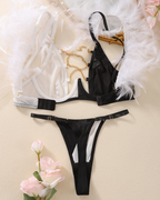 Sexy Feather Chain Lace Contrast Lingerie Set