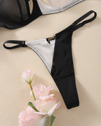 Sexy Feather Chain Lace Contrast Lingerie Set