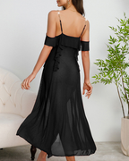 Sequin Mesh Ruffle Metal Chain Strap Nightdress