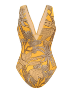 V Neck Yellow Plant Print Swimsuit Set